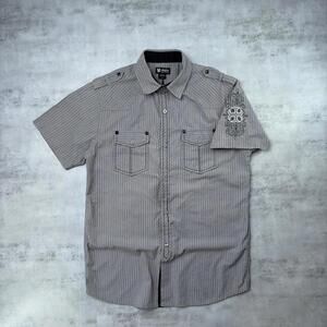 Y2K Grey Route 66 Grunge Biker Button Up Shirt